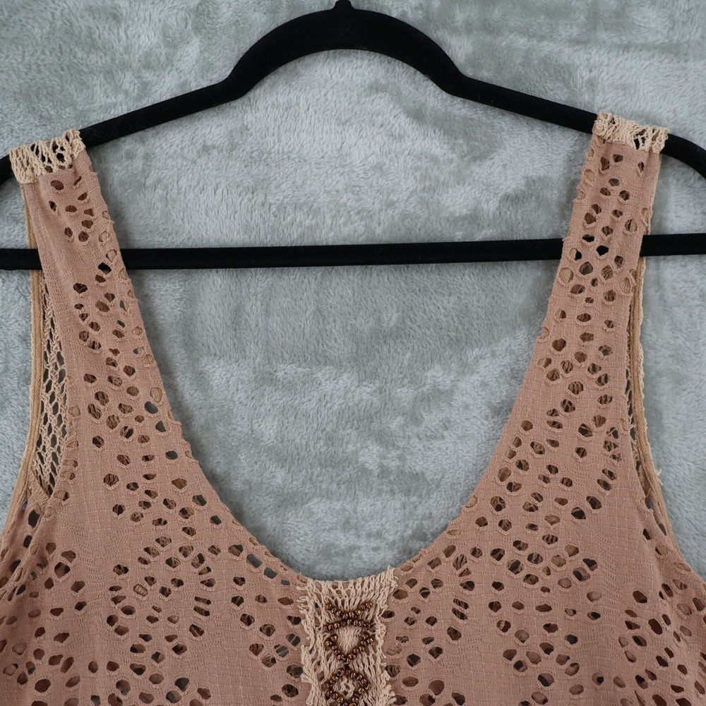 Free People Mini Dress Womens Med Brown Boho Eyelet Beaded Crochet Tunic Coverup - Picture 6 of 15